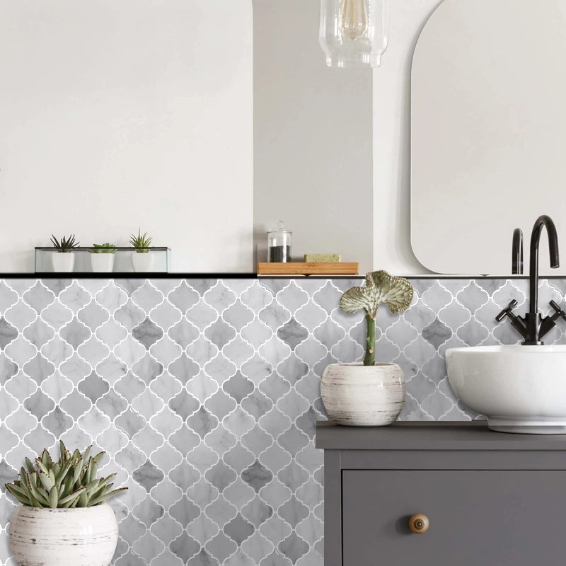 WalDecoo Arabesque Peel and Stick Tile for Kitchen, 12â€ X 12â€ Mix Grey Self-Adhesive Kitchen Backsplash in Marble, 10-Sheet 3D Self-Adhesive Wall Tile Stick on Tiles Backsplash(Thicker Design) - Image 2